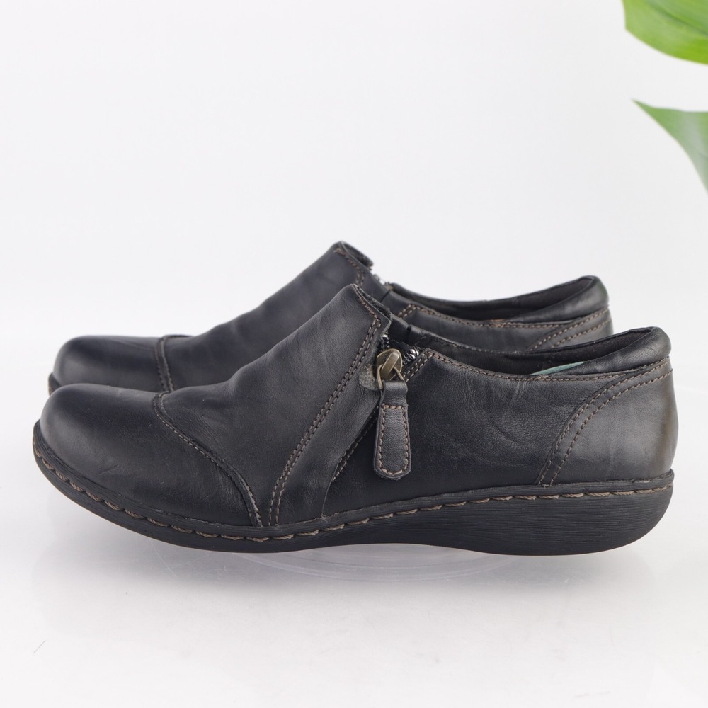 Clarks Womens Ashland Palm‎ Loafer Size 8 Black Leather Comfort Flat Shoe Zip Up - Picture 5 of 13